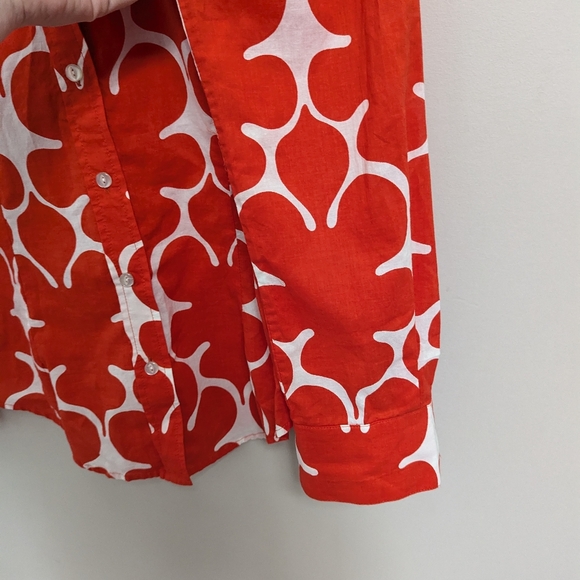 Lesley Evers Red Floral Button Top Long Sleeve Cotton - Picture 5 of 11